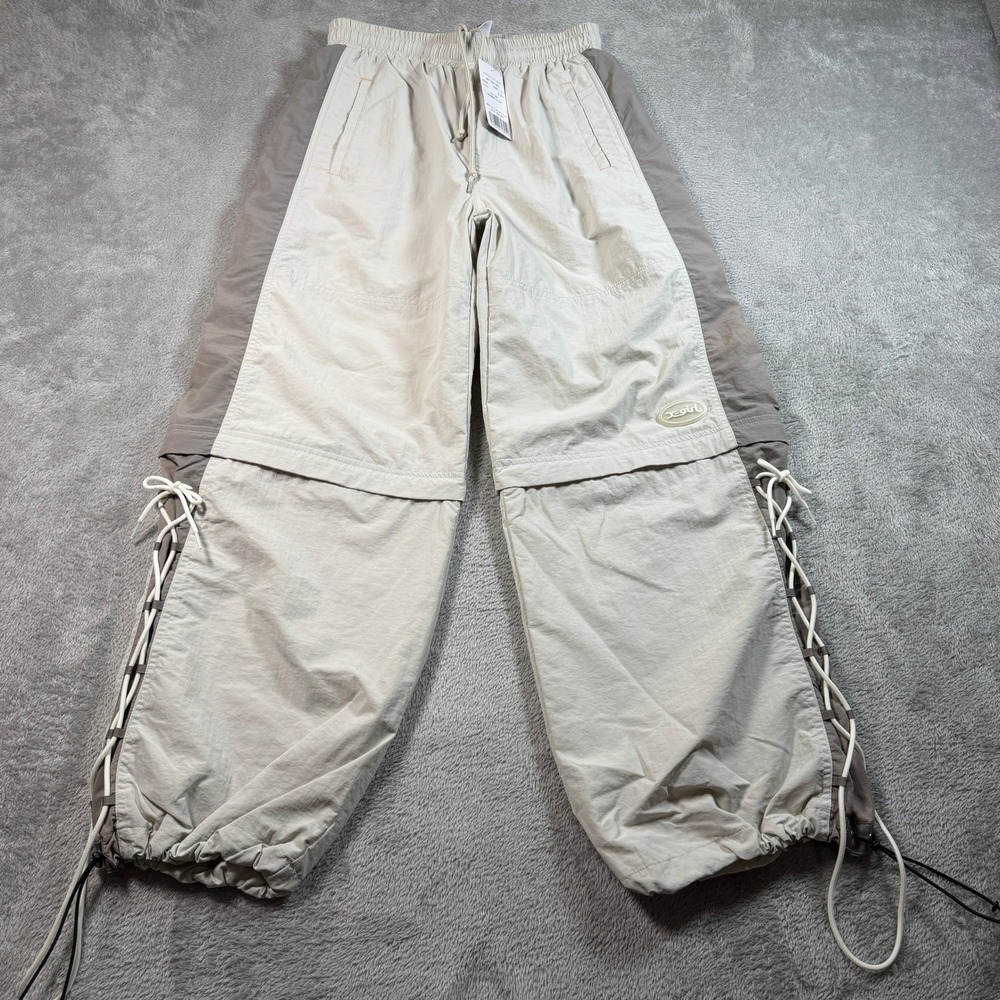 Vtg X-Girl 3Way Convertible Track Pants Women Medium Beige Paratrooper Japanese